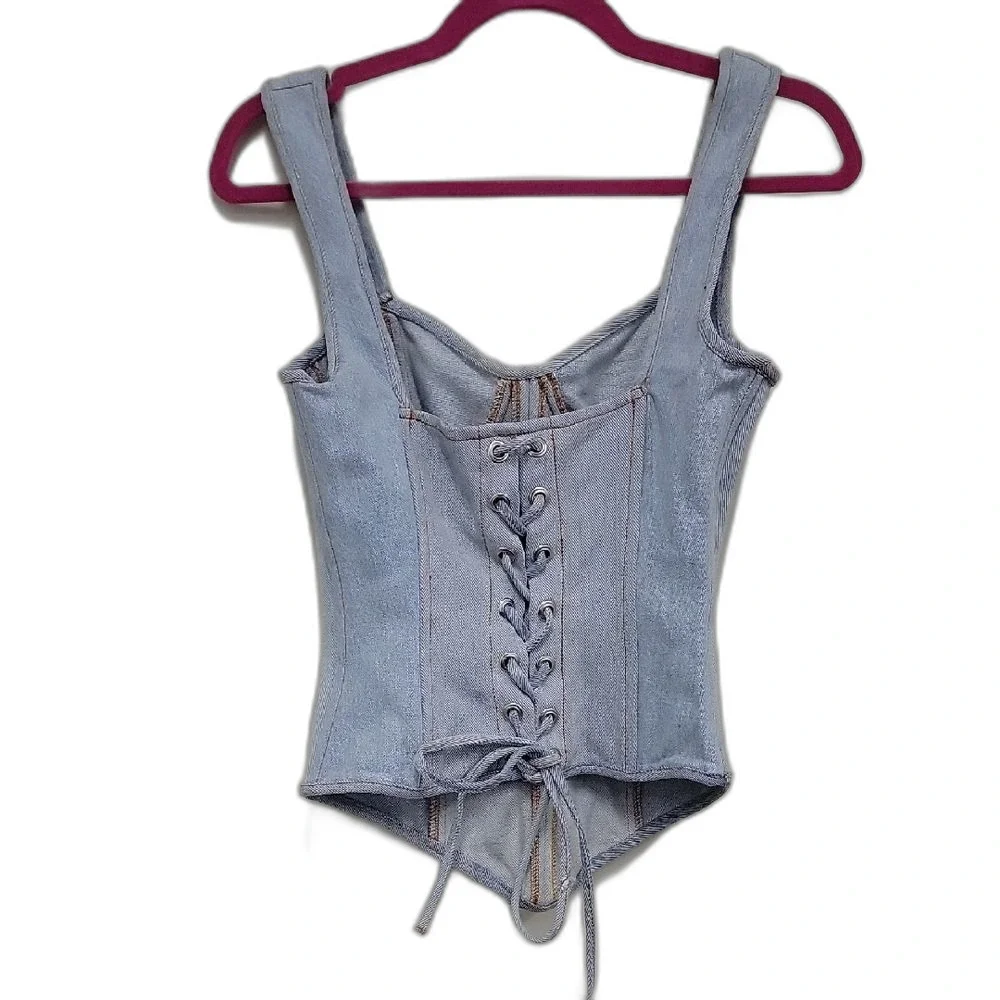 EB Denim Fairygrunge Corset Fitted Tank Top Blue Size S Y2K